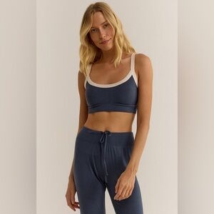 Z Supply Ringer Tank Bra Blue and Cream Lounge Sports Bra